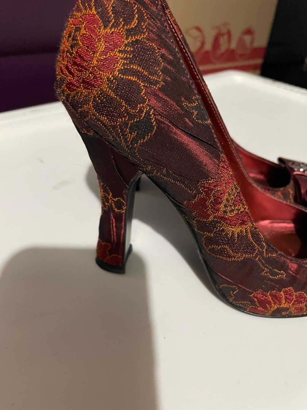 Elegant Red Floral Satin High Heels